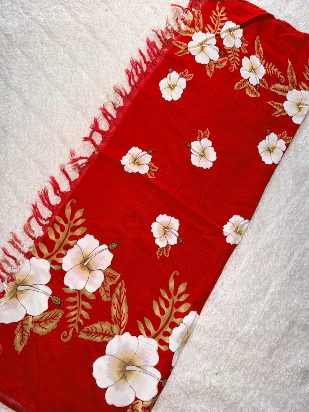 Sarong Vibrant Red with White Flowers